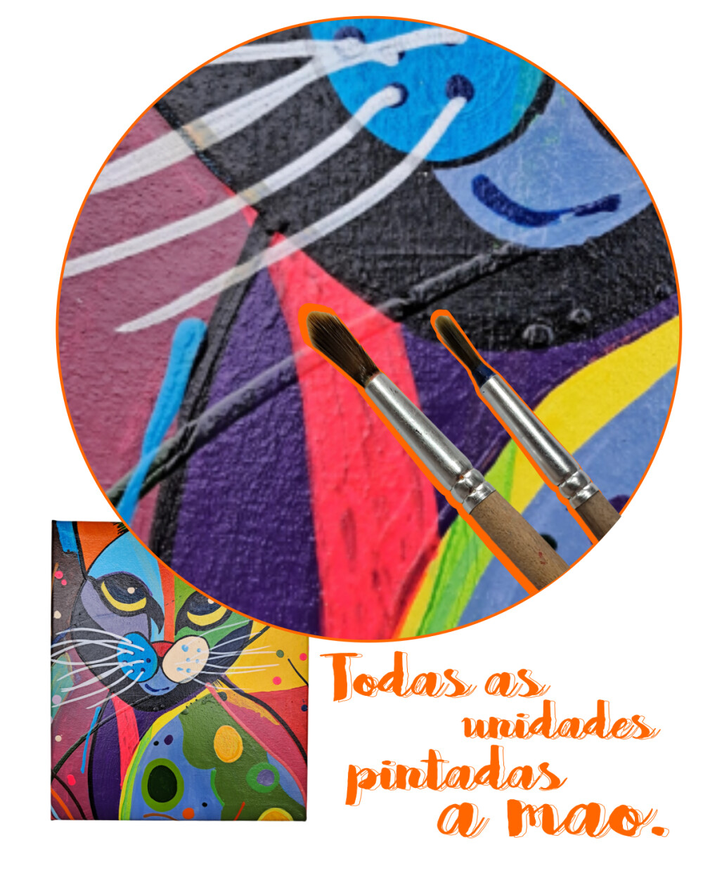 Mini Quadro com Gatinho Decorativo pintados a mão em acrílico