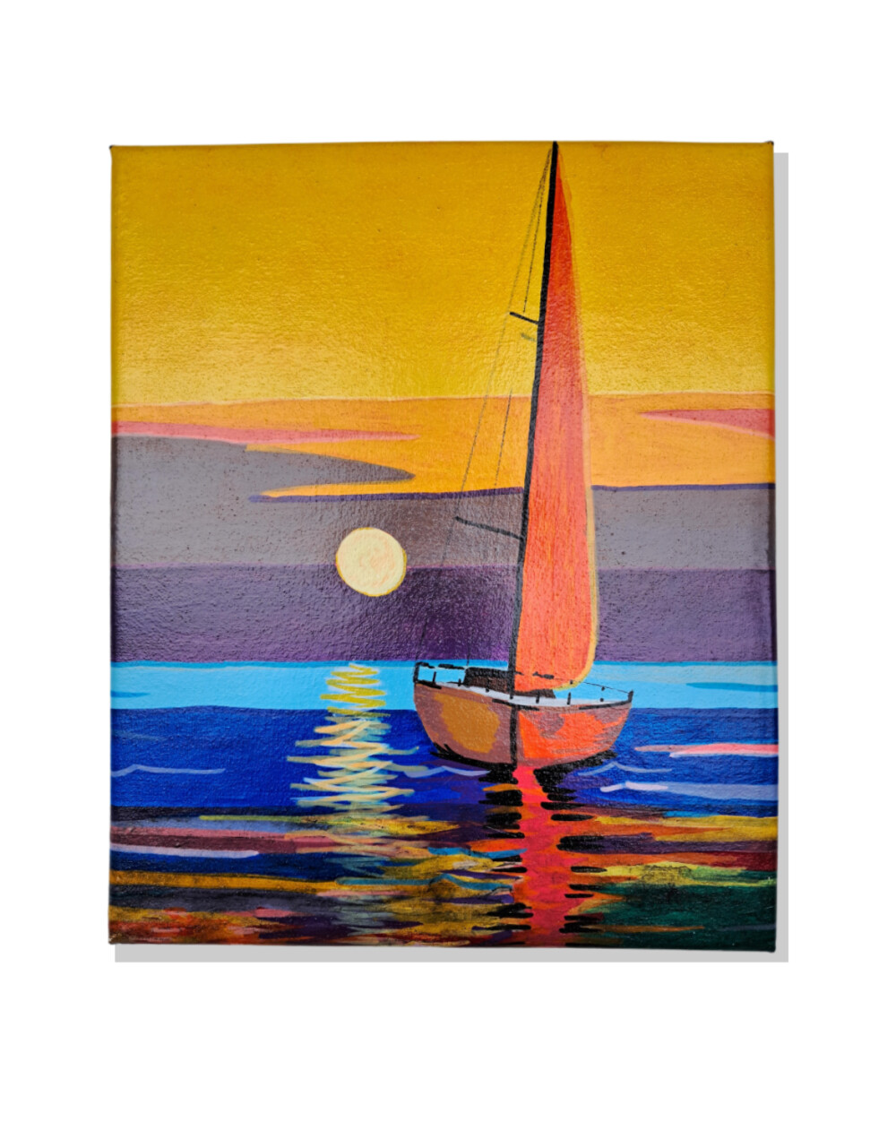 Mini Quadro de Barco a Vela pintado a mão em acrílico