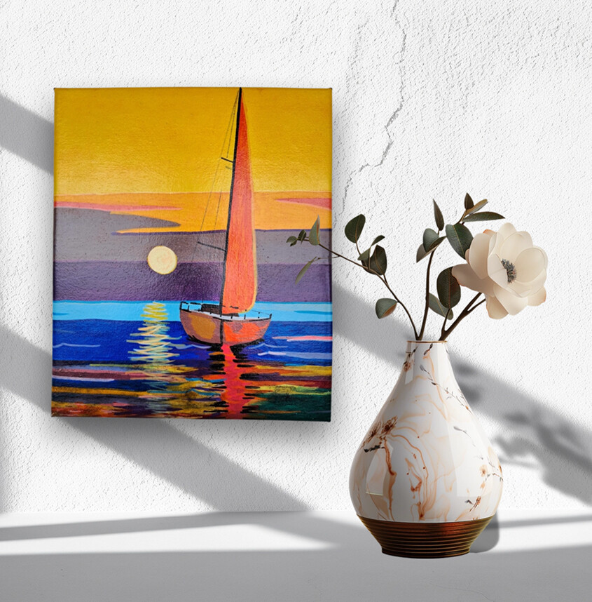 Mini Quadro de Barco a Vela pintado a mão em acrílico
