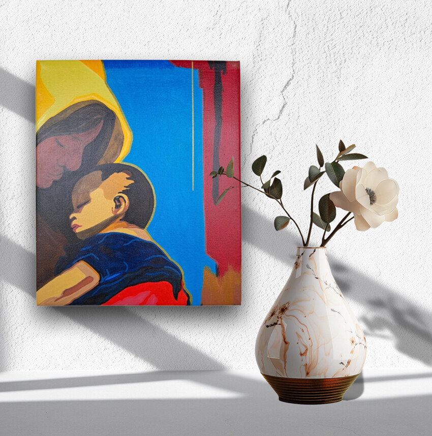 Quadro Decorativo em Acrílico Pintado a Mão Quadro com Mãe e F