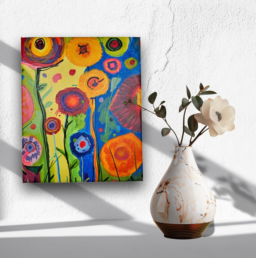 Quadro Decorativo em Acrílico Pintado a Mão Quadro Artesanal de