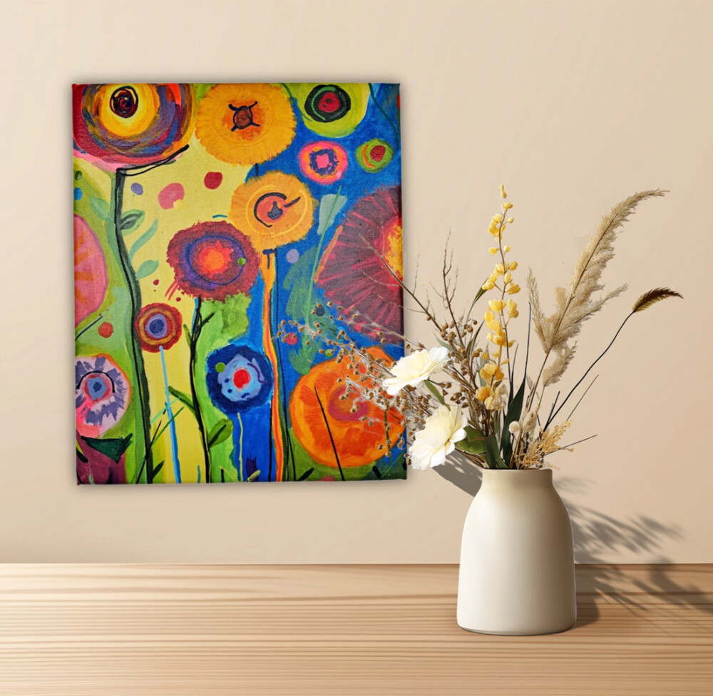 Quadro Decorativo em Acrílico Pintado a Mão Quadro Artesanal de
