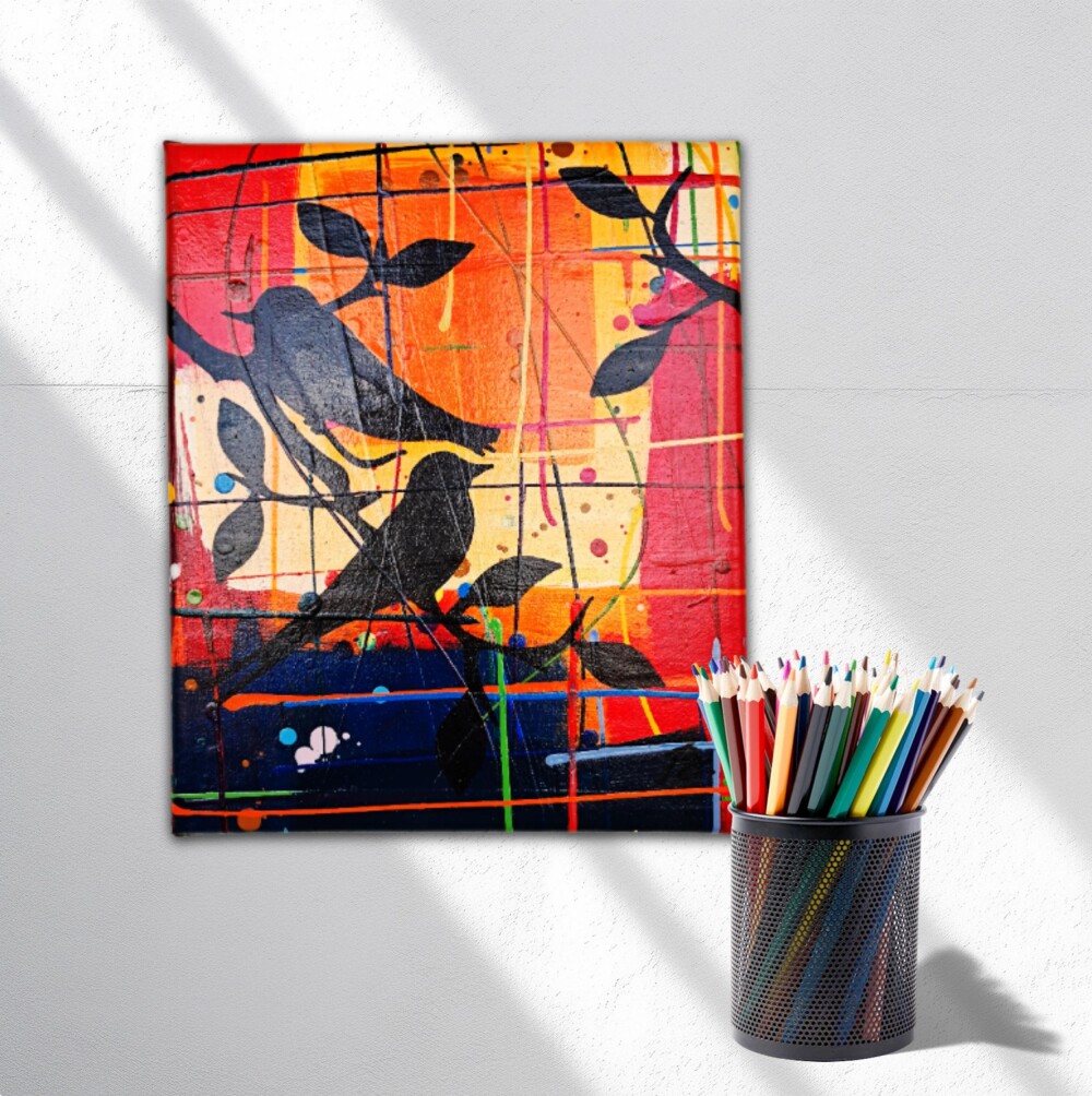 Quadro Decorativo em Acrílico Pintado a Mão Quadro Artesanal de