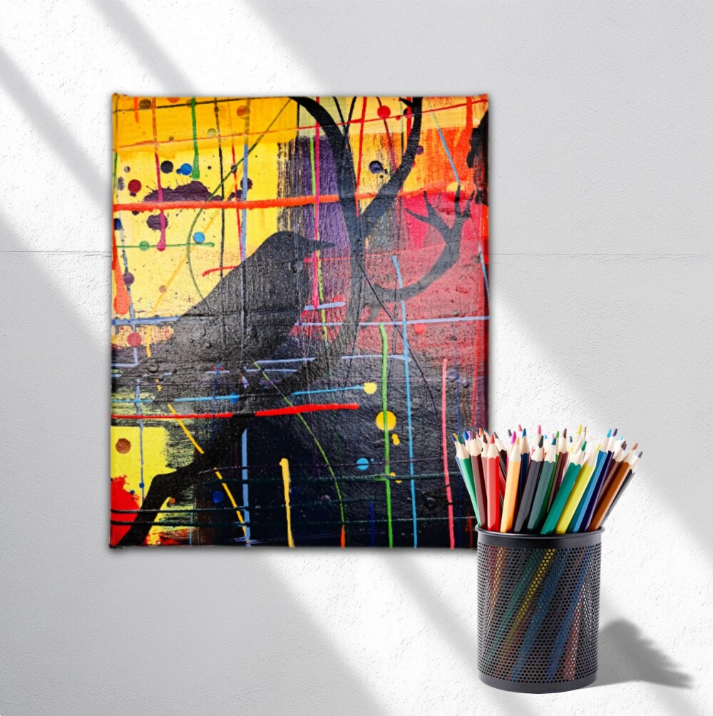 Quadro Decorativo em Acrílico Pintado a Mão Quadro Artesanal de