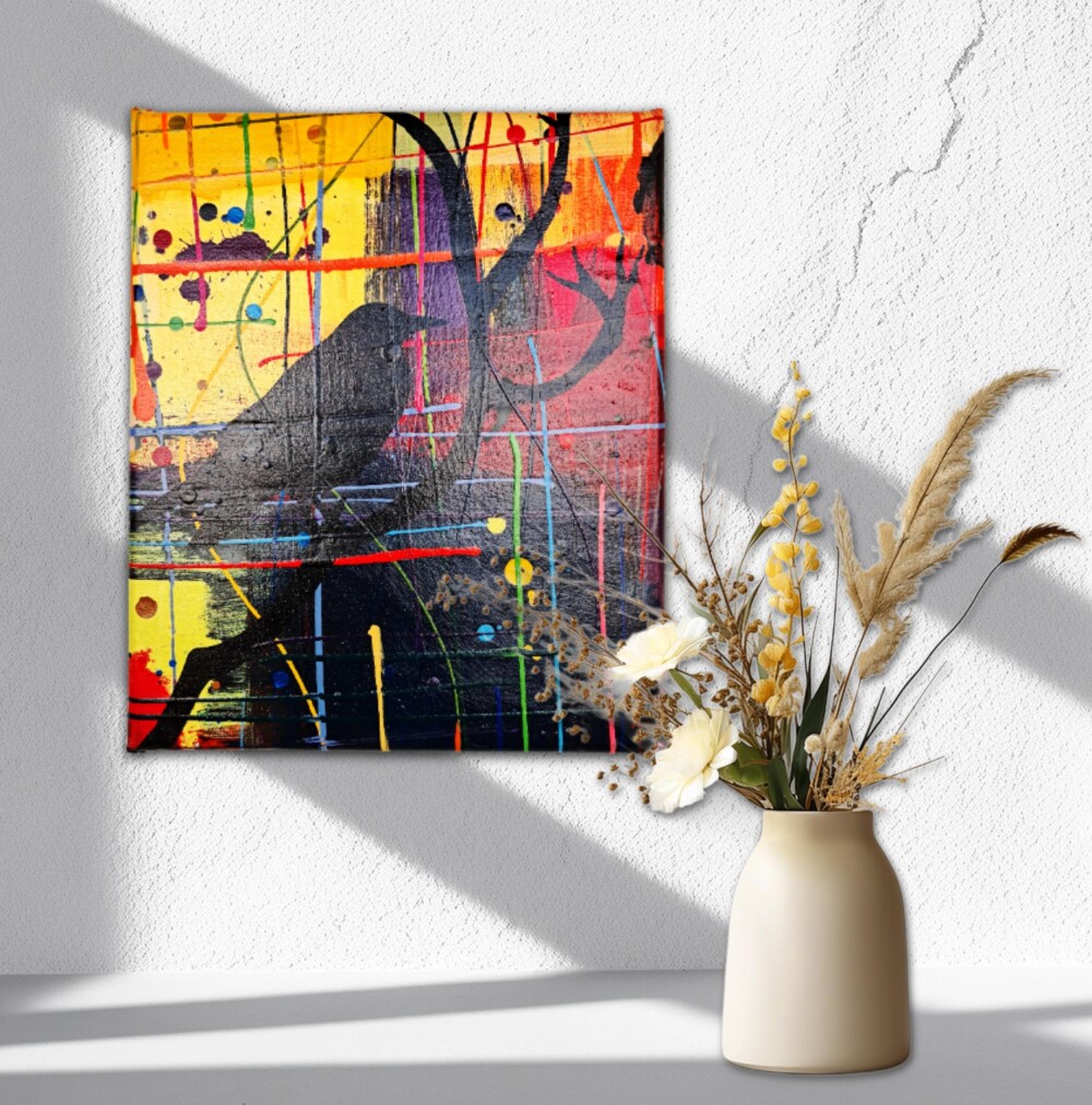 Quadro Decorativo em Acrílico Pintado a Mão Quadro Artesanal de