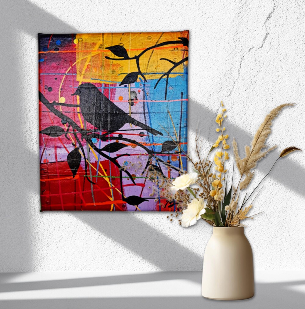 Quadro Decorativo em Acrílico Pintado a Mão Quadro Artesanal de