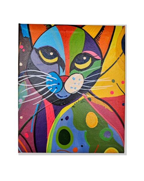 Mini Quadro com Gatinho Decorativo pintados a mão em acrílico