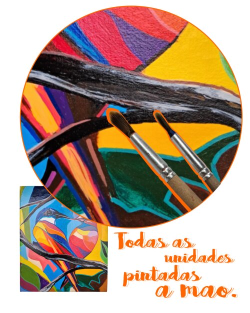 mini quadro com 2 pássaros coloridos pintados a mão em acrílic