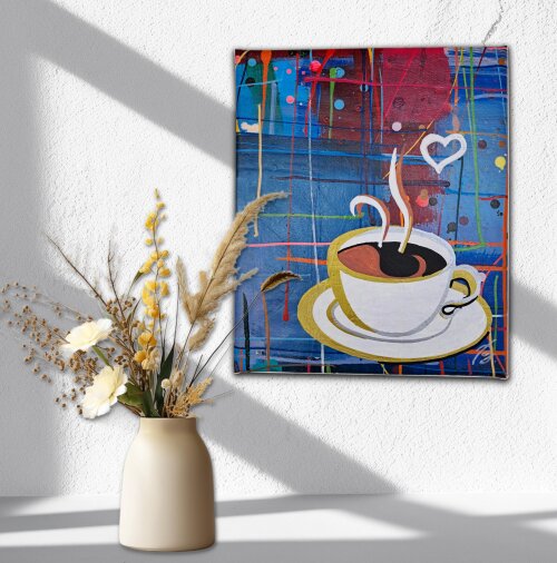 Quadro Decorativo em Acrílico Pintado a Mão para Cozinha Sala Café