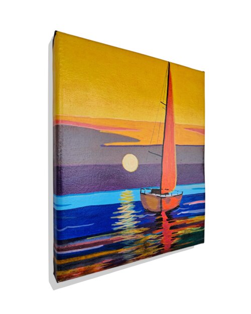 Mini Quadro de Barco a Vela pintado a mão em acrílico