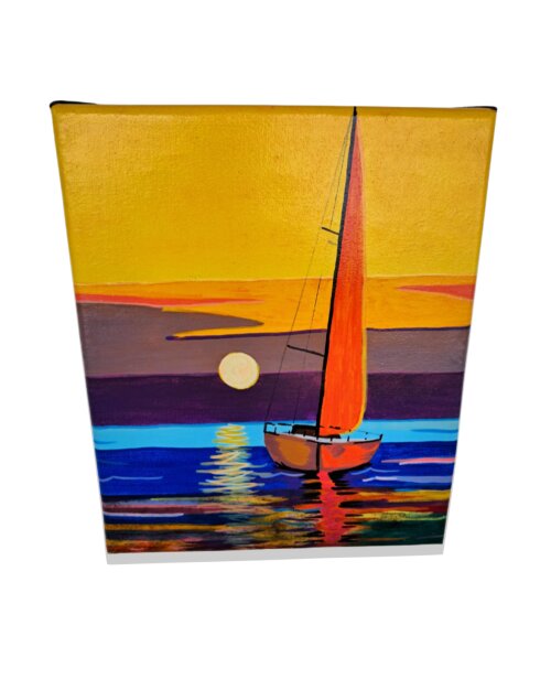 Mini Quadro de Barco a Vela pintado a mão em acrílico