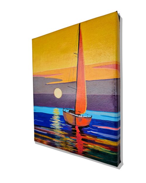 Mini Quadro de Barco a Vela pintado a mão em acrílico