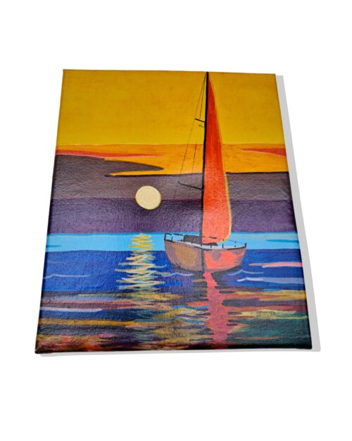 Mini Quadro de Barco a Vela pintado a mão em acrílico