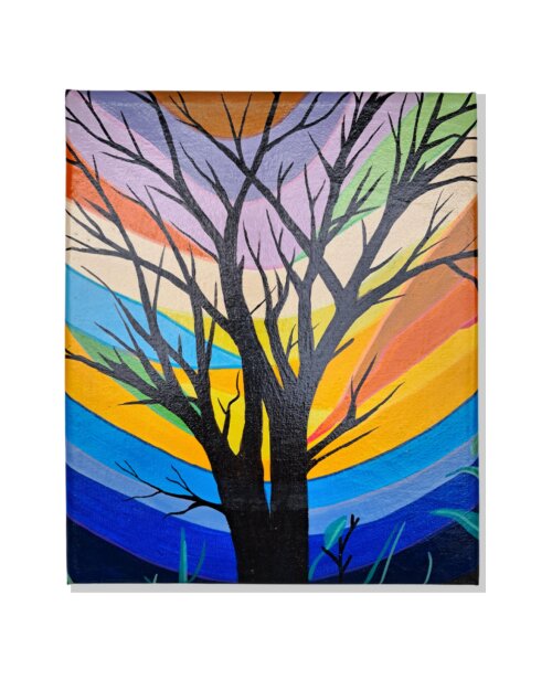 Quadro Decorativo em Acrílico Pintado a Mão Mini com Árvore Mo