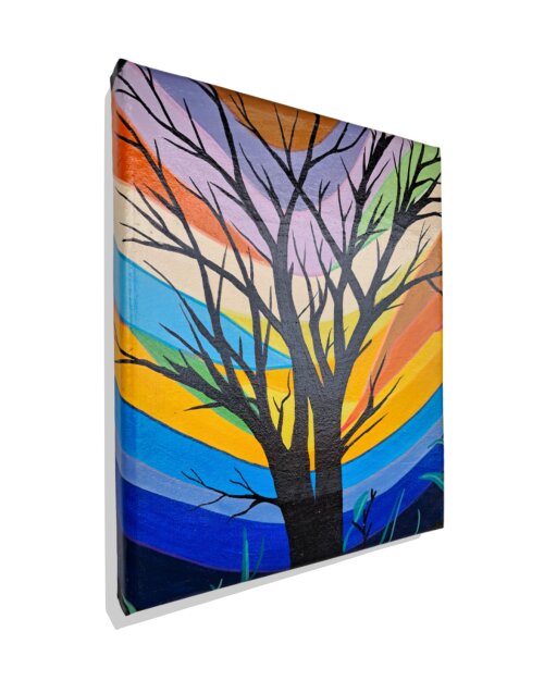 Quadro Decorativo em Acrílico Pintado a Mão Mini com Árvore Mo