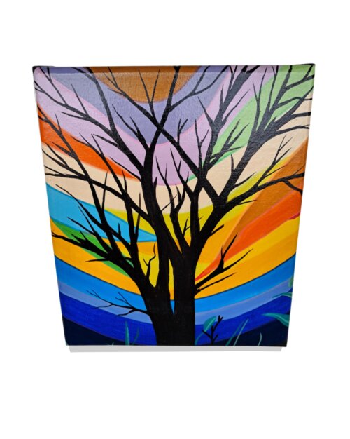 Quadro Decorativo em Acrílico Pintado a Mão Mini com Árvore Mo