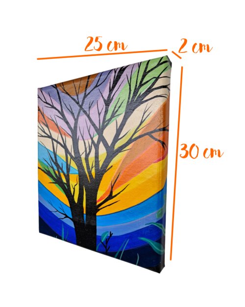 Quadro Decorativo em Acrílico Pintado a Mão Mini com Árvore Mo