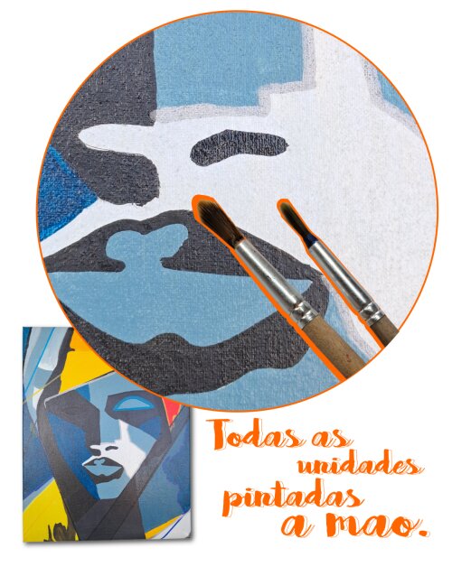 Quadro Decorativo em Acrílico Pintado a Mão Quadro com Rosto Fe