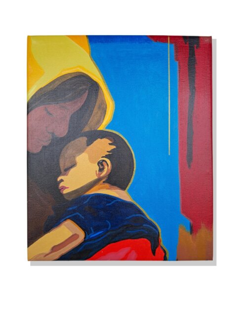 Quadro Decorativo em Acrílico Pintado a Mão Quadro com Mãe e F