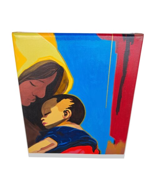 Quadro Decorativo em Acrílico Pintado a Mão Quadro com Mãe e F