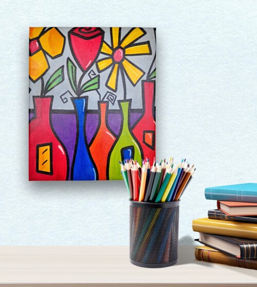 Quadro Decorativo em Acrílico Pintado a Mão Quadro Artesanal co