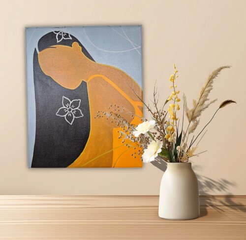 Quadro Decorativo em Acrílico Pintado a Mão Quadro Artesanal de Garota Morena Minimalista