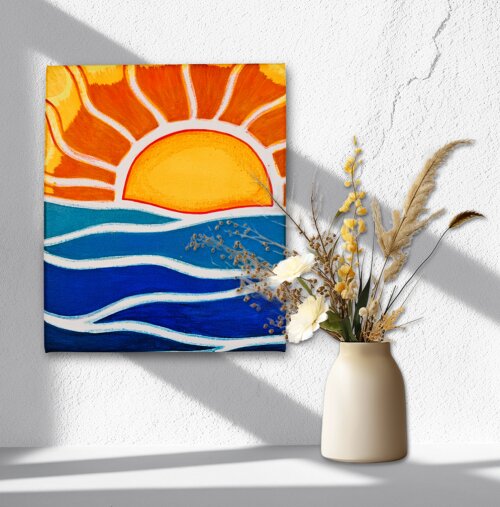 Quadro Decorativo em Acrílico Pintado a Mão Quadro Artesanal de Sol Pintados a mão em acrílico medindo 30x25cm