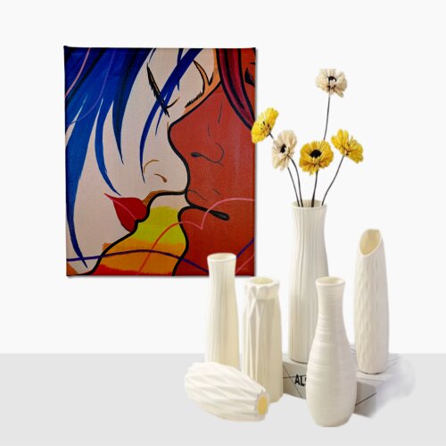 Quadro Decorativo em Acrílico Pintado a Mão Quadro Artesanal de Lindo Casal Em Acrílico Medido 30x25cm