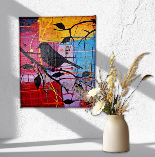 Quadro Decorativo em Acrílico Pintado a Mão Quadro Artesanal de