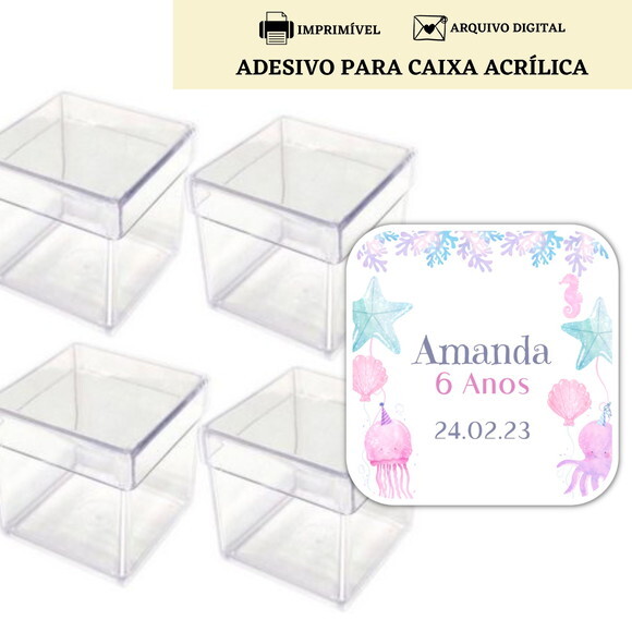 Adesivo Rótulo Caixa Acrílica Lembrancinha Sereia Digital