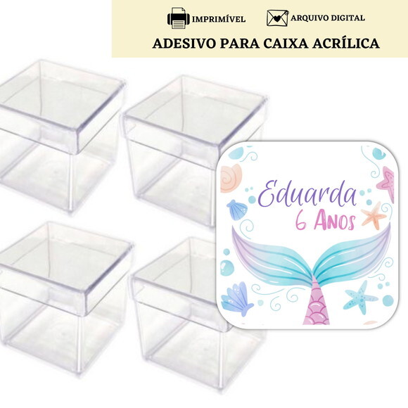 Adesivo Rótulo Caixa Acrílica Lembrancinha Sereia Digital