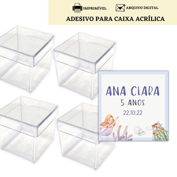 Adesivo Rótulo Caixa Acrílica Lembrancinha Sereia Digital