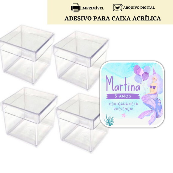 Adesivo Rótulo Caixa Acrílica Lembrancinha Sereia Digital
