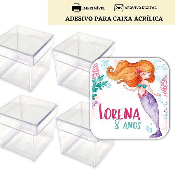 Adesivo Rótulo Caixa Acrílica Lembrancinha Sereia Digital