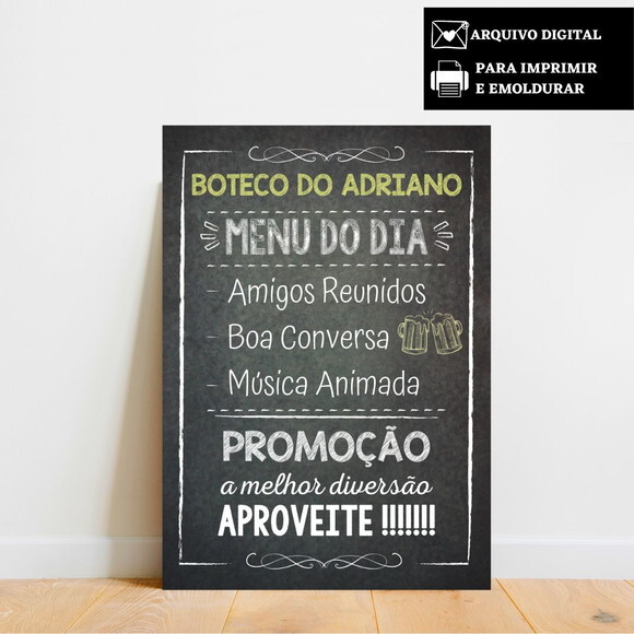 Arte Digital Placa Quadro Chalkboard Boteco Aniversário