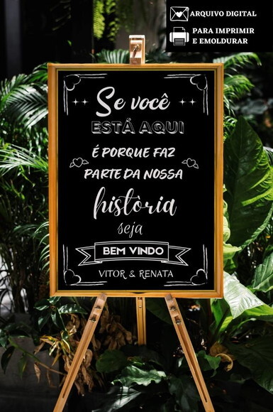 Arte Digital Placa Bem-vindos Casamento Recepção Entrada