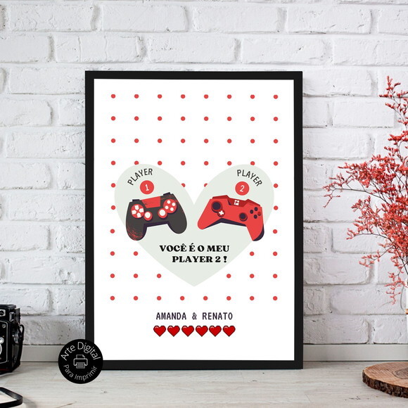 Arte Digital Quadro Namorados Gamer Player Personalizado
