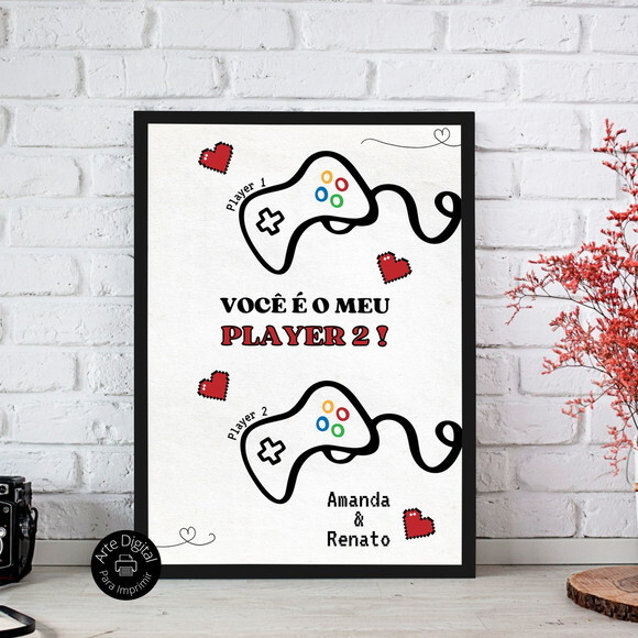Arte Digital Quadro Namorados Gamer Player Personalizado