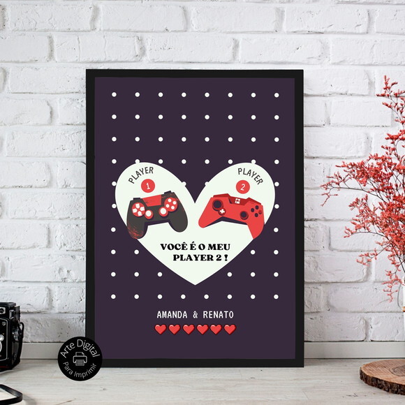 Arte Digital Quadro Namorados Gamer Player Personalizado