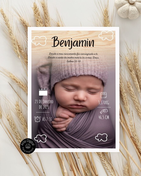 Arte Digital Quadro Nascimento Bebê Newborn Mesversário