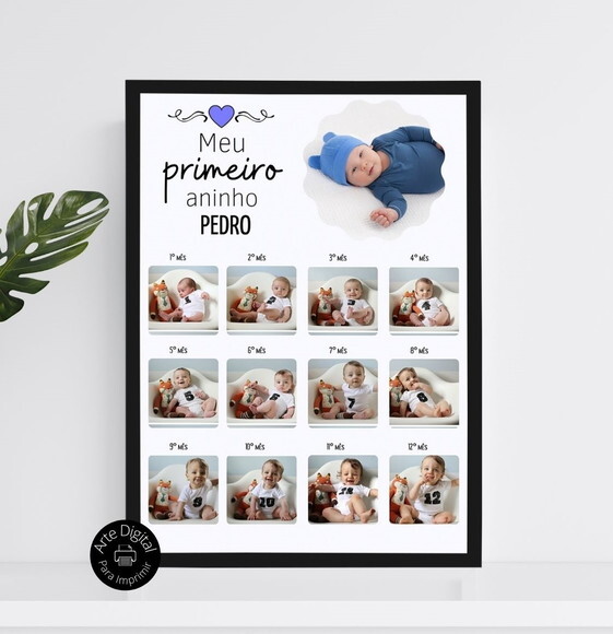 Arte Digital Quadro Nascimento Bebê Newborn Mesversário