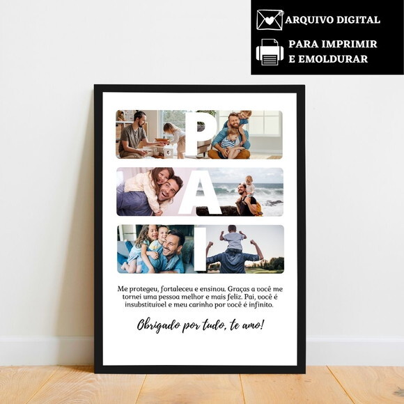 Arte Digital Quadro Personalizado Pai Presente Dia dos Pais