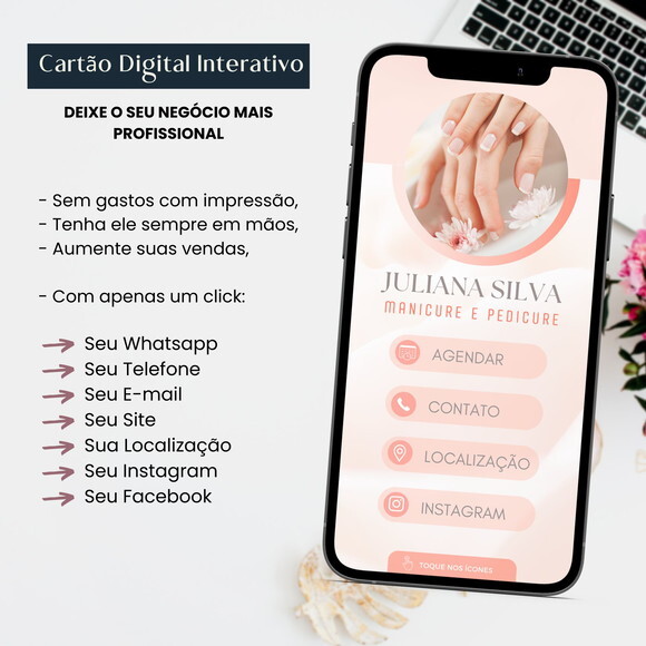 Cartão Digital Interativo de Visita Virtual Manicure Salão