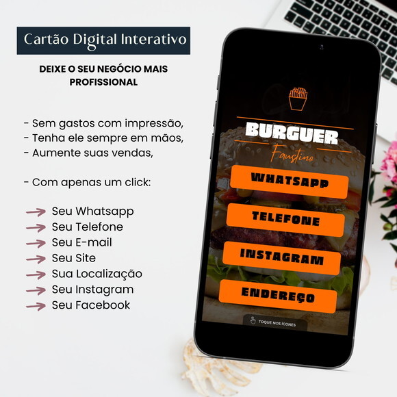 Cartão Digital Interativo de Visita Virtual Hamburgueria