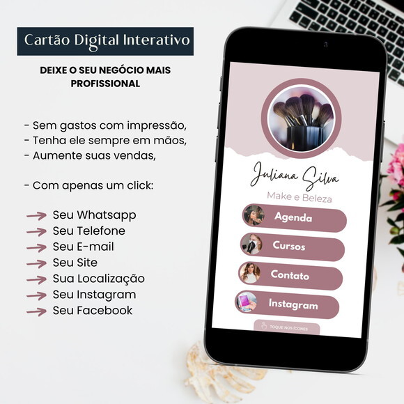 Cartão Digital Interativo de Visita Virtual Maquiadora