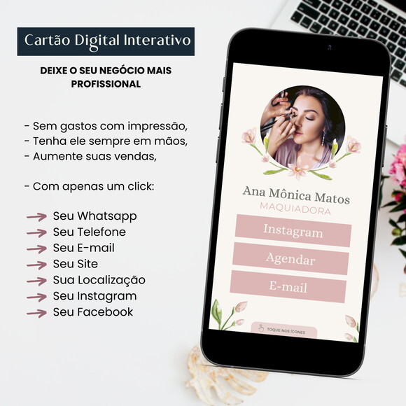 Cartão Digital Interativo de Visita Virtual Maquiadora
