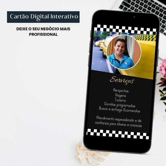Cartão Digital Interativo de Visita Virtual Taxista Uber