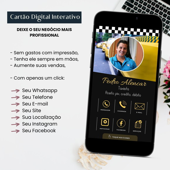 Cartão Digital Interativo de Visita Virtual Taxista Uber