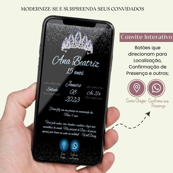 Convite 15 Anos Coroa Digital Interativo Virtual