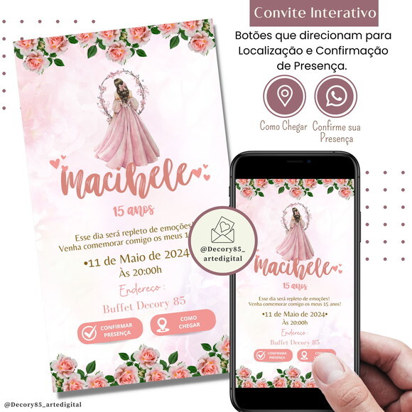 Convite 15 Anos Debutante Flores Digital Interativo Virtual